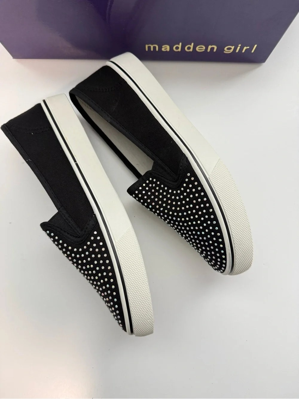 Madden Girl Black Slip-On Sneakers with Sparkling Studs